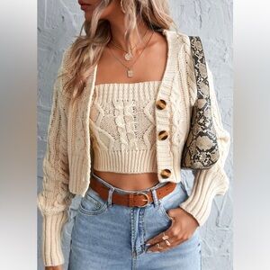 SHEIN Privé Cable Knit Cropped Cardigan SET. Women’s size small. Never worn.